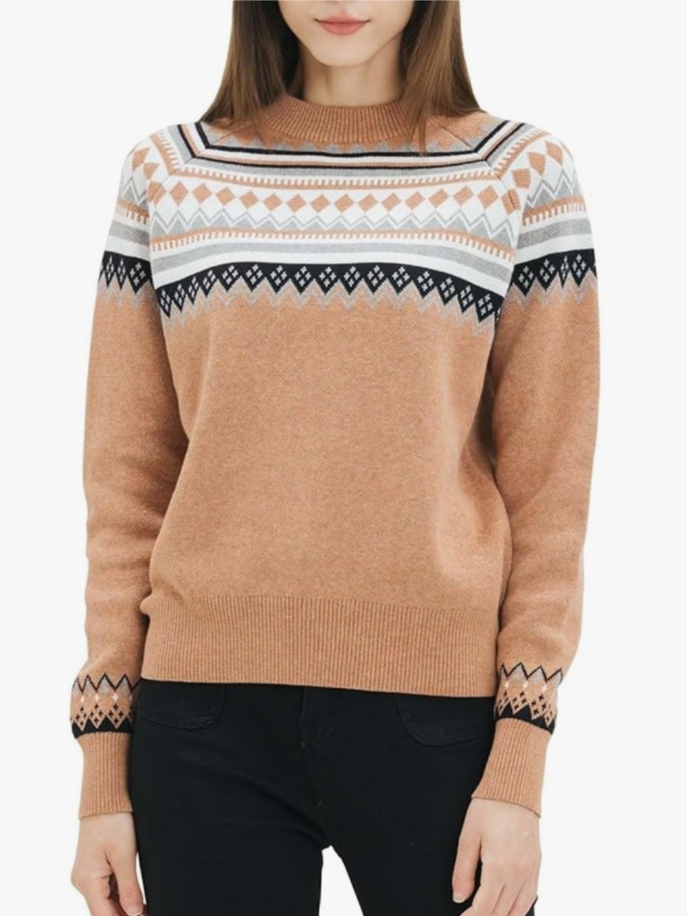 CABLE STITCH Classic  Brown black Jacquard Fair Isle Sweater Size M